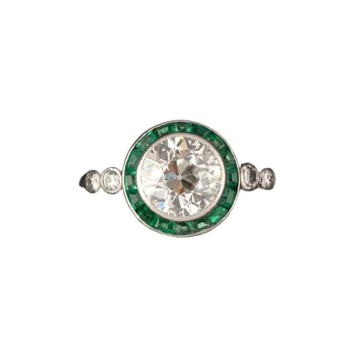 Bague 50 Art Déco - Bague en platine avec diamant et émeraudes 58 Facettes 4428