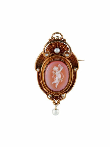 Broche Broche camée putto musicien en or jaune 18k et perles 58 Facettes 1375