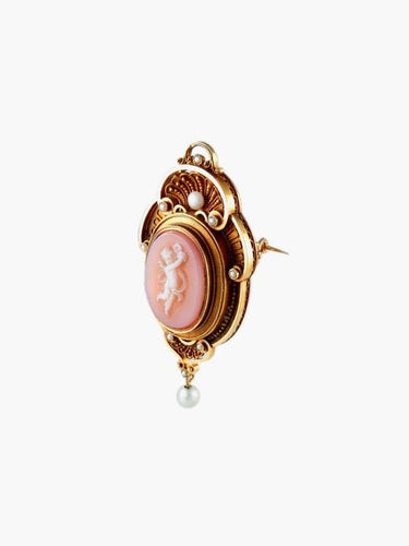 Broche Broche camée putto musicien en or jaune 18k et perles 58 Facettes 1375