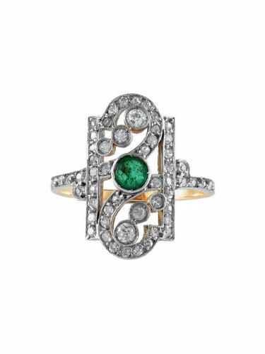 Bague 54 Bague Belle Époque en or 18k et platine avec émeraude et diamants 58 Facettes 1481