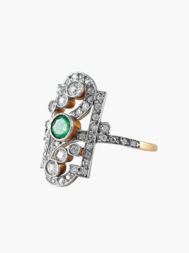 Bague 54 Bague Belle Époque en or 18k et platine avec émeraude et diamants 58 Facettes 1481
