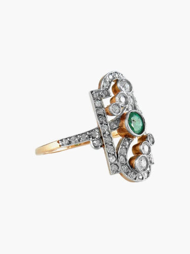 Bague 54 Bague Belle Époque en or 18k et platine avec émeraude et diamants 58 Facettes 1481