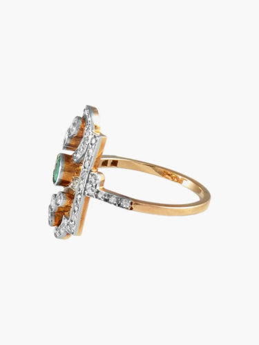 Bague 54 Bague Belle Époque en or 18k et platine avec émeraude et diamants 58 Facettes 1481
