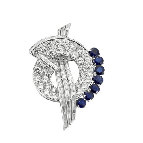 Broche Broche mouvementée en platine 950, saphirs et diamants 58 Facettes YD6