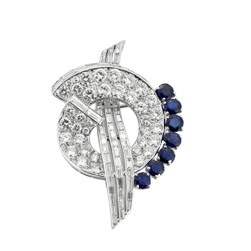 Broche Broche mouvementée en platine 950, saphirs et diamants 58 Facettes YD6