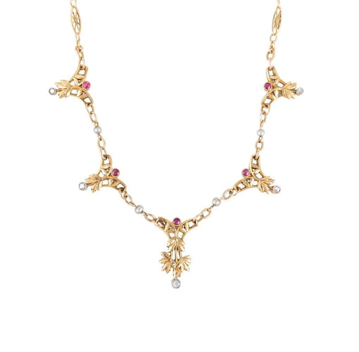 Collier Collier draperie en or jaune 750 avec rubis et diamants 58 Facettes