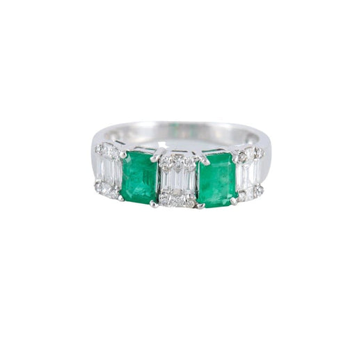 Bague 54 Bague jonc en or blanc 750 avec émeraudes et diamants 58 Facettes