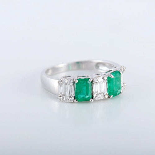Bague 54 Bague jonc en or blanc 750 avec émeraudes et diamants 58 Facettes