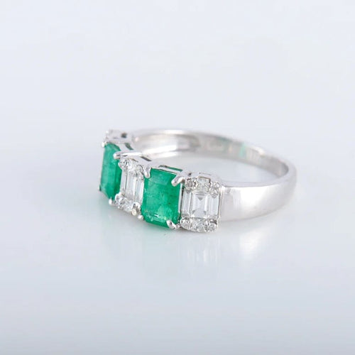 Bague 54 Bague jonc en or blanc 750 avec émeraudes et diamants 58 Facettes