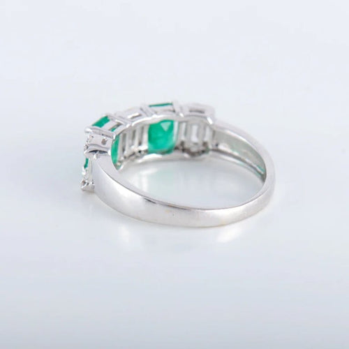 Bague 54 Bague jonc en or blanc 750 avec émeraudes et diamants 58 Facettes