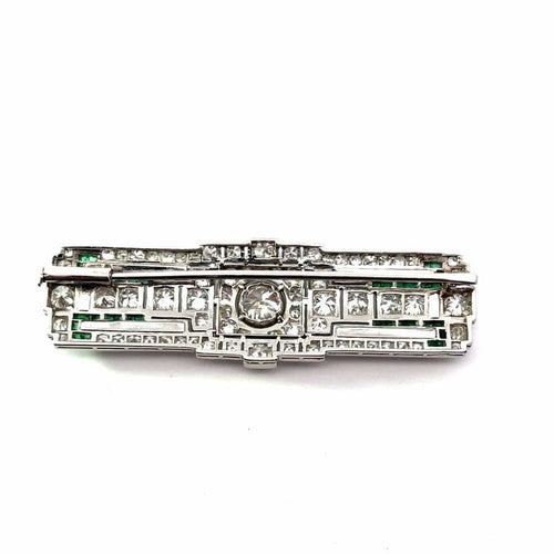 Broche Broche Art déco en platine avec diamants, émeraudes et onyx 58 Facettes