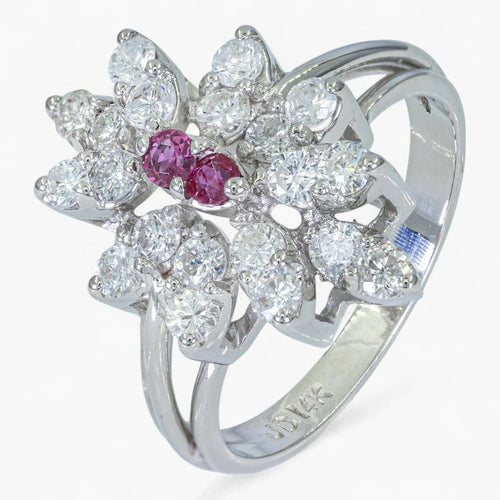 Bague 53 Bague en or 14K sertie de diamants et rubis 58 Facettes AG05