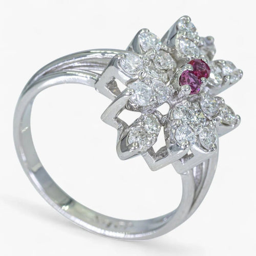 Bague 53 Bague en or 14K sertie de diamants et rubis 58 Facettes AG05