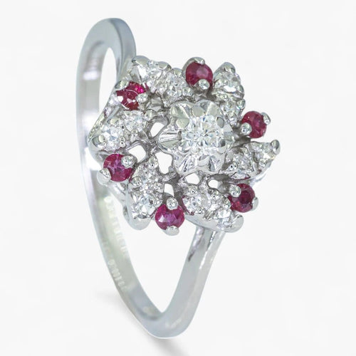 Bague Bague en or 14 carats avec diamant 0,18 ct et rubis 0,06 ct 58 Facettes AN86