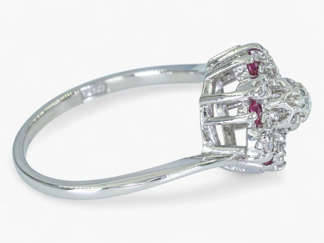 Bague Bague en or 14 carats avec diamant 0,18 ct et rubis 0,06 ct 58 Facettes AN86