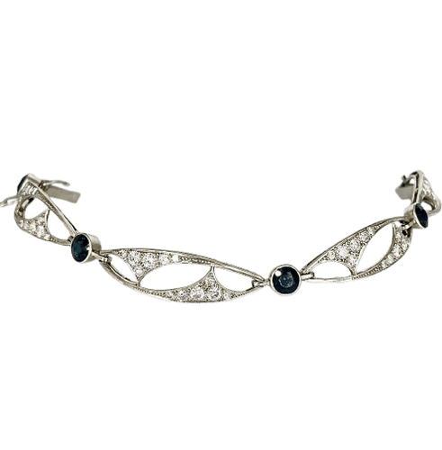 Bracelet Bracelet Art nouveau en platine, diamants taille ancienne et saphirs 58 Facettes