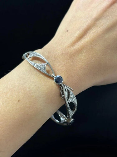 Bracelet Bracelet Art nouveau en platine, diamants taille ancienne et saphirs 58 Facettes