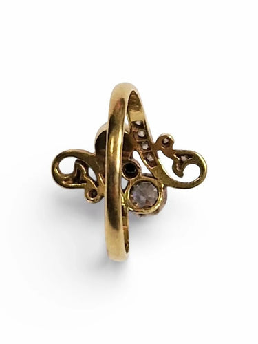 Bague 53 Art Nouveau - Bague perle et diamants taille ancienne en or jaune 18k 58 Facettes