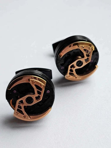 Boutons de manchette Encelade 1789 - Boutons de manchette Rotor en PVD noir et or rose 5N 58 Facettes 418655