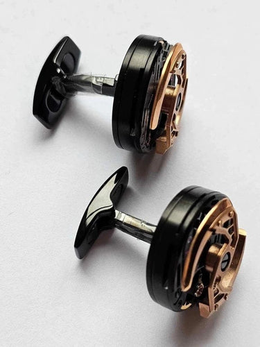 Boutons de manchette Encelade 1789 - Boutons de manchette Rotor en PVD noir et or rose 5N 58 Facettes 418655