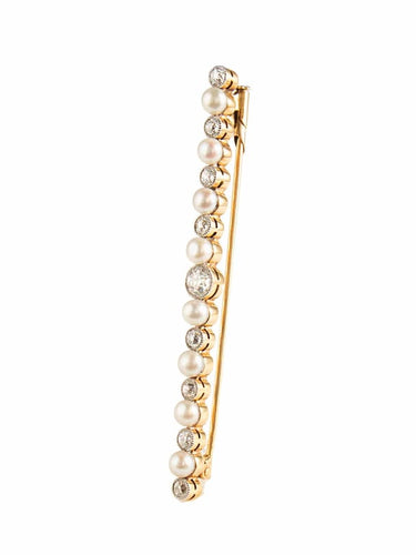 Broche Barrette en or jaune 750 et platine, perles fines et diamants 58 Facettes