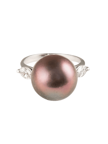 Bague 49 Bague en or blanc 750 avec perle grise et diamants 58 Facettes