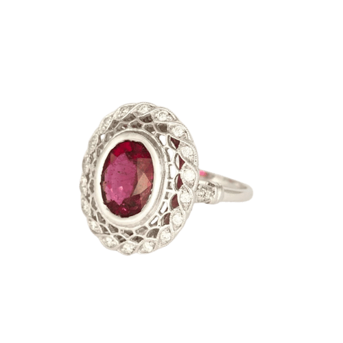 Bague 54 Bague en or blanc 18K avec rubellite et diamants 58 Facettes