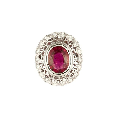 Bague 54 Bague en or blanc 18K avec rubellite et diamants 58 Facettes