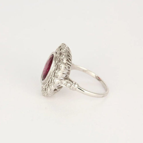 Bague 54 Bague en or blanc 18K avec rubellite et diamants 58 Facettes