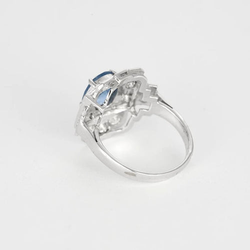 Bague 55 Bague Art déco en or blanc 18K avec saphir de Ceylan et diamants 58 Facettes