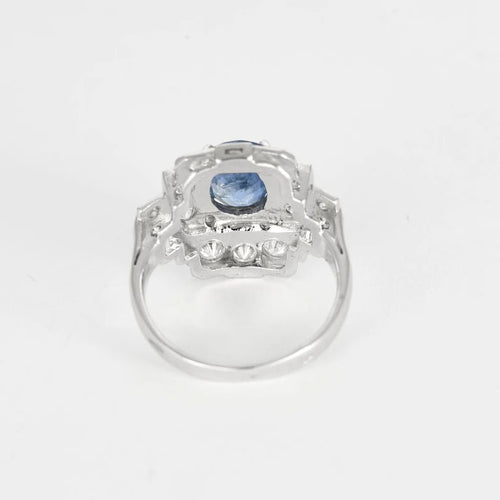 Bague 55 Bague Art déco en or blanc 18K avec saphir de Ceylan et diamants 58 Facettes