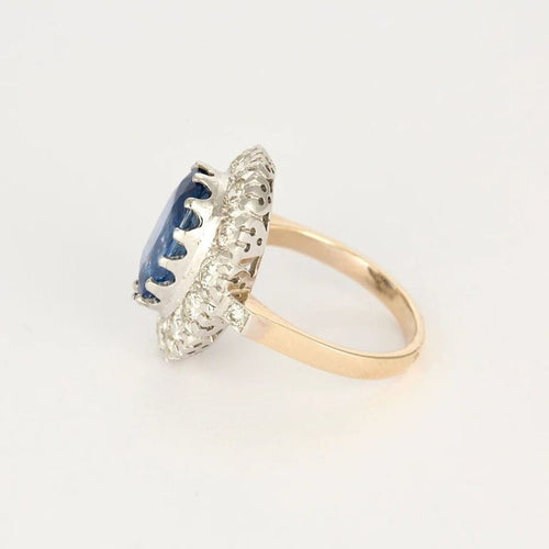 Bague 55 Bague en or jaune et or blanc 18K saphir 5,54 ct et diamants 58 Facettes