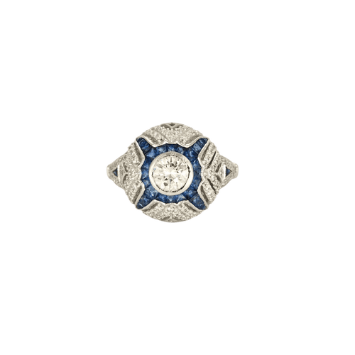 Bague 53 Bague style Art déco en or blanc 18 carats, diamant et saphirs 58 Facettes