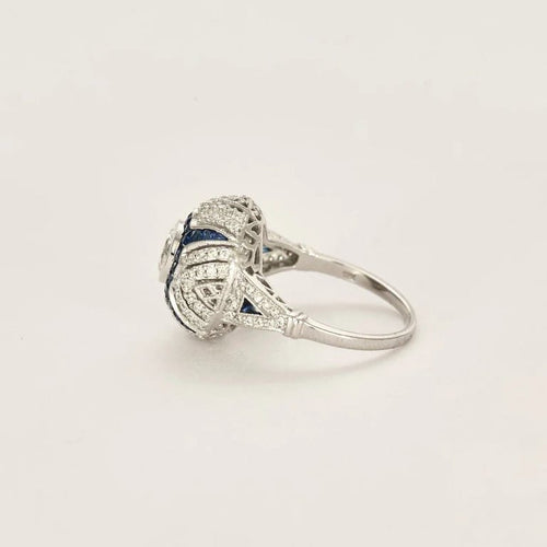 Bague 53 Bague style Art déco en or blanc 18 carats, diamant et saphirs 58 Facettes