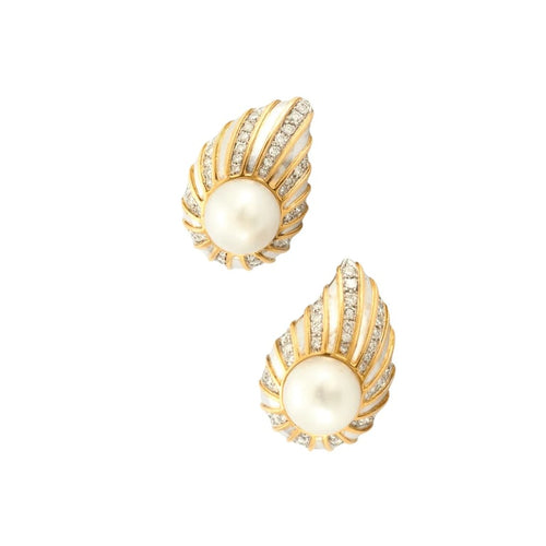Boucles d'oreilles Repossi - Boucles d’oreilles clips en or jaune et blanc avec diamants et perle 58 Facettes
