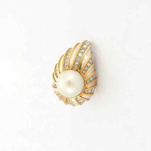 Boucles d'oreilles Repossi - Boucles d’oreilles clips en or jaune et blanc avec diamants et perle 58 Facettes