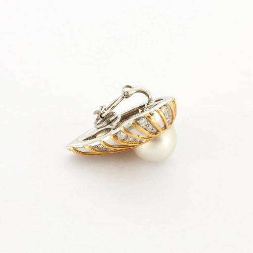 Boucles d'oreilles Repossi - Boucles d’oreilles clips en or jaune et blanc avec diamants et perle 58 Facettes
