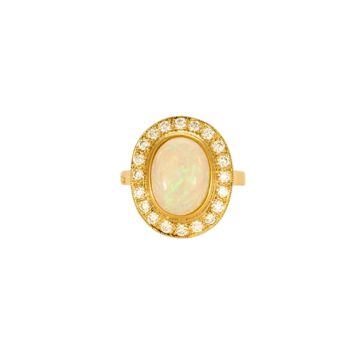 Bague 54 Bague en or jaune 18 carats à opale et diamants 58 Facettes