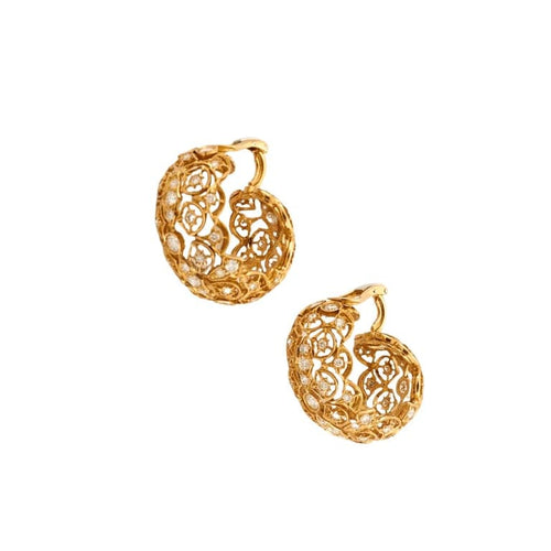 Boucles d'oreilles Boucles d’oreilles clips dentelle en or jaune 18 K et diamants 58 Facettes