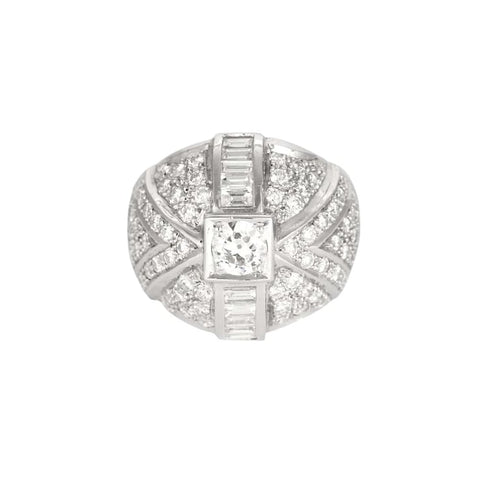 Bague 55 Bague dôme pavée de diamants en or blanc 18K 58 Facettes