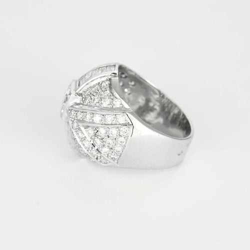 Bague 55 Bague dôme pavée de diamants en or blanc 18K 58 Facettes