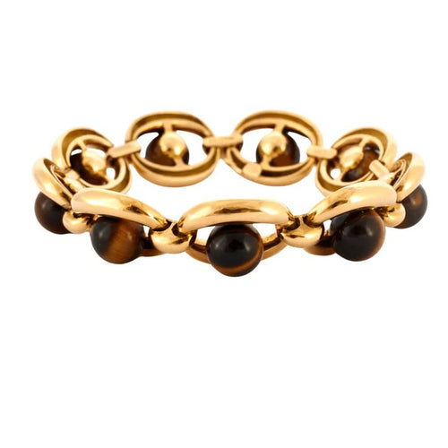 Bracelet Boucheron - Bracelet vintage en or jaune et œil de tigre 58 Facettes