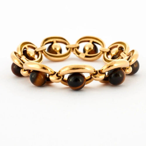 Bracelet Boucheron - Bracelet vintage en or jaune et œil de tigre 58 Facettes