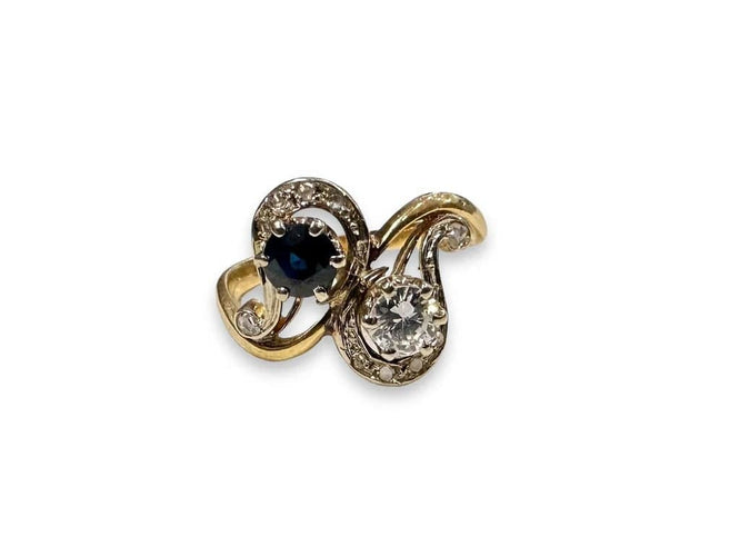 Bague 56 Bague Toi et Moi en or jaune 18K avec saphir et diamant 58 Facettes 420008