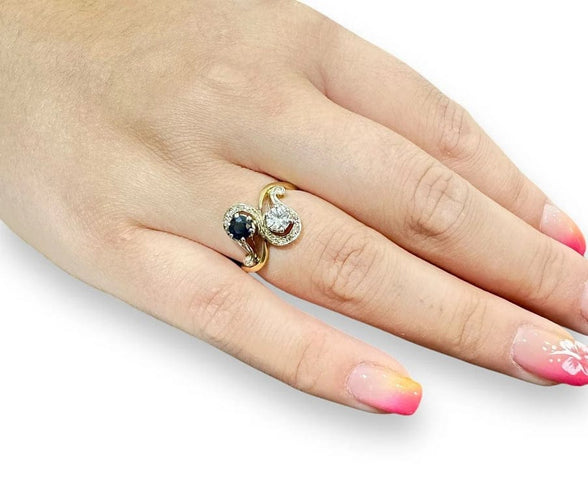 Bague 56 Bague Toi et Moi en or jaune 18K avec saphir et diamant 58 Facettes 420008