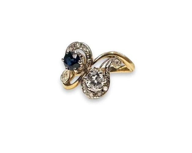 Bague 56 Bague Toi et Moi en or jaune 18K avec saphir et diamant 58 Facettes 420008