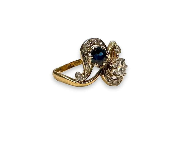 Bague 56 Bague Toi et Moi en or jaune 18K avec saphir et diamant 58 Facettes 420008