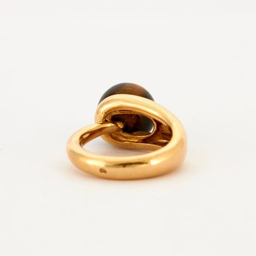Bague 45 Boucheron - Parure bague et boucles d’oreilles en or jaune 18K et œil de tigre 58 Facettes