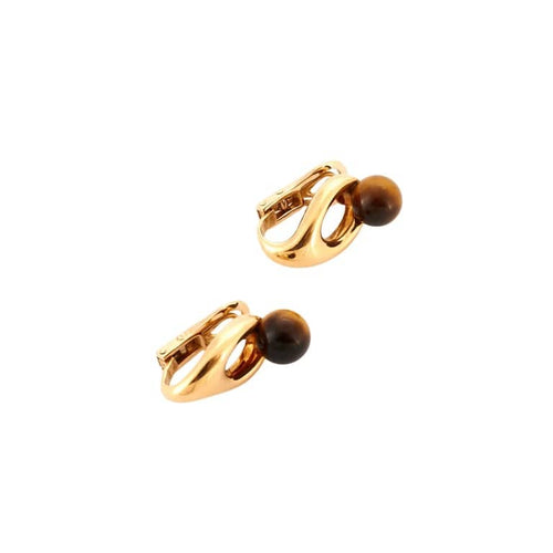 Bague 45 Boucheron - Parure bague et boucles d’oreilles en or jaune 18K et œil de tigre 58 Facettes