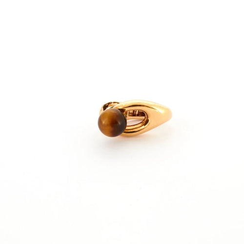 Bague 45 Boucheron - Parure bague et boucles d’oreilles en or jaune 18K et œil de tigre 58 Facettes